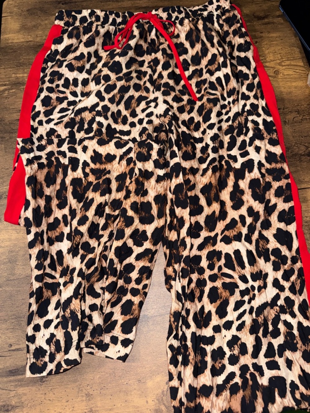 eesome Leopard Print Track Joggers with Red Trim